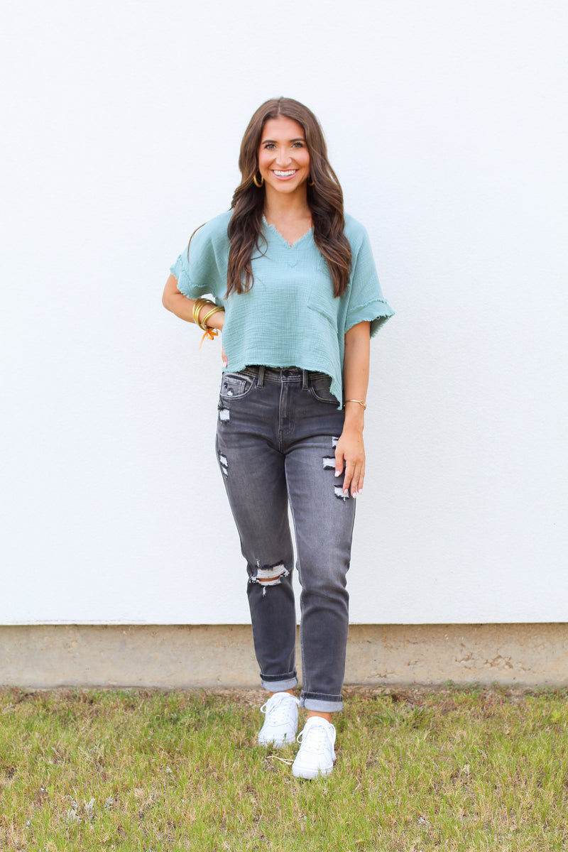 Totally Fall Top-Seafoam