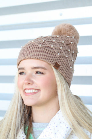 C.C Pearl Lined Pom Beanie