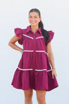 Fancy Trim Babydoll Dress-Maroon