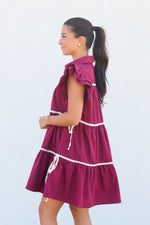 Fancy Trim Babydoll Dress-Maroon