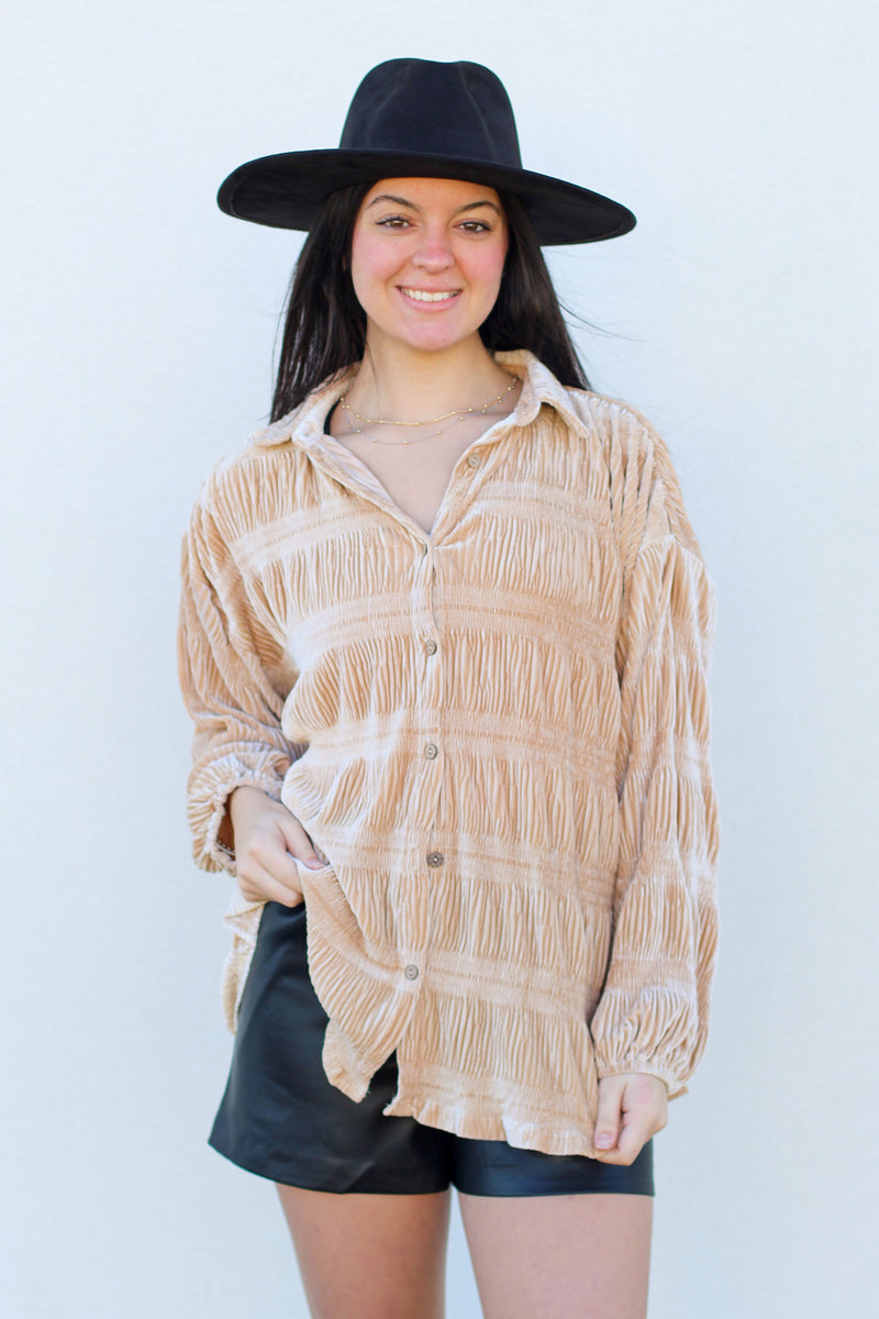 Velvet Button Down Top