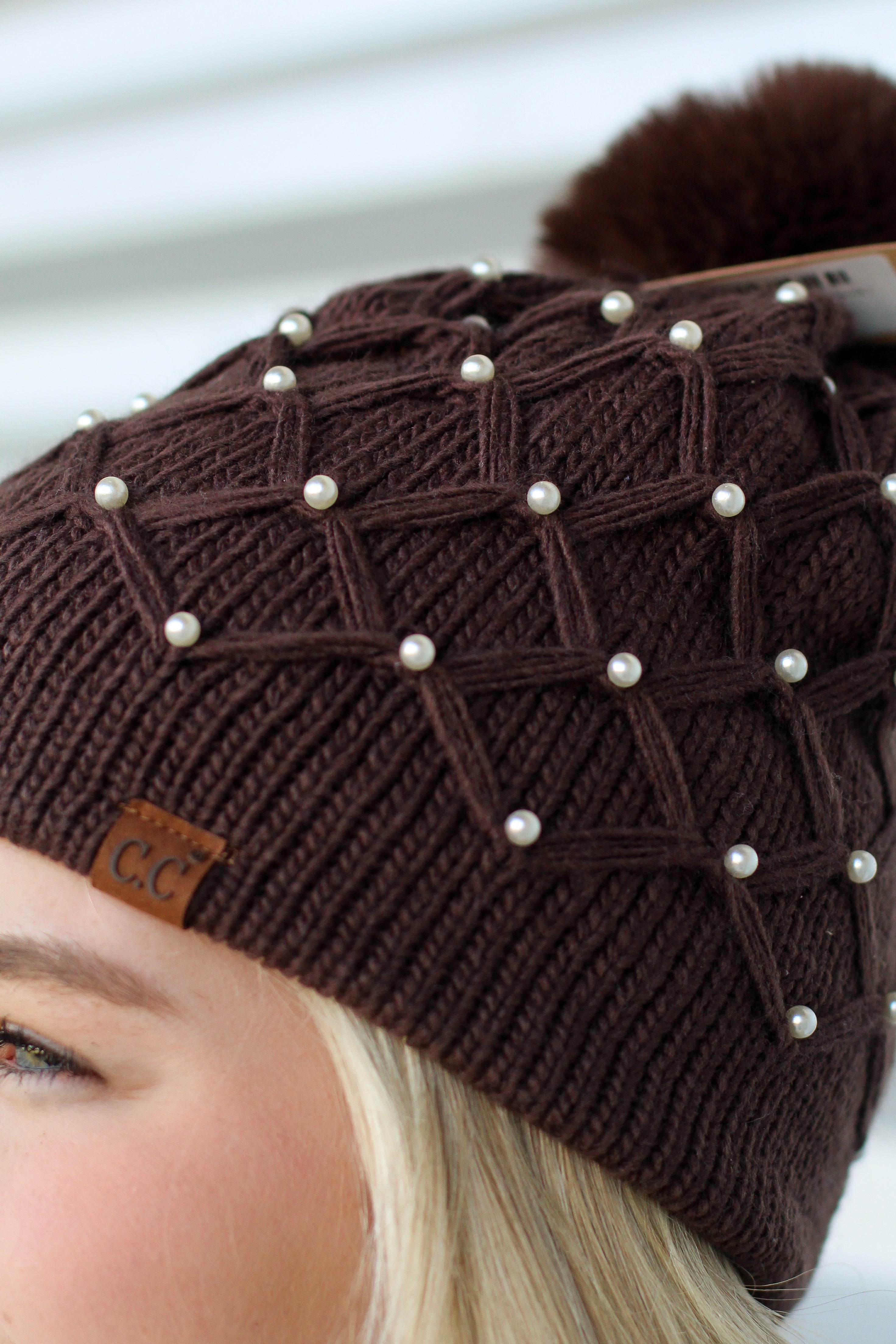 C.C Pearl Lined Pom Beanie
