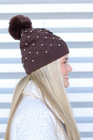 C.C Pearl Lined Pom Beanie