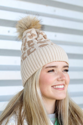 Leopard Pom Beanie