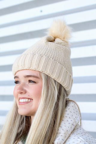 Fur Lined Pom Beanie