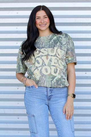 camo jesus loves you tee