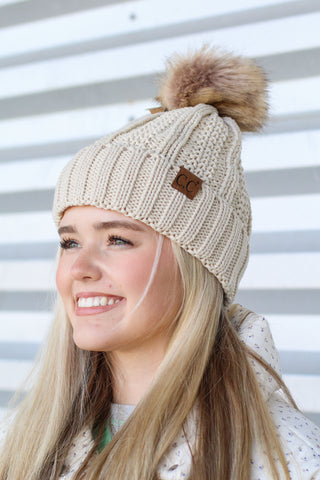 C.C Knitted Pom Lined Beanie