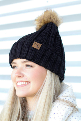 C.C Knitted Pom Lined Beanie