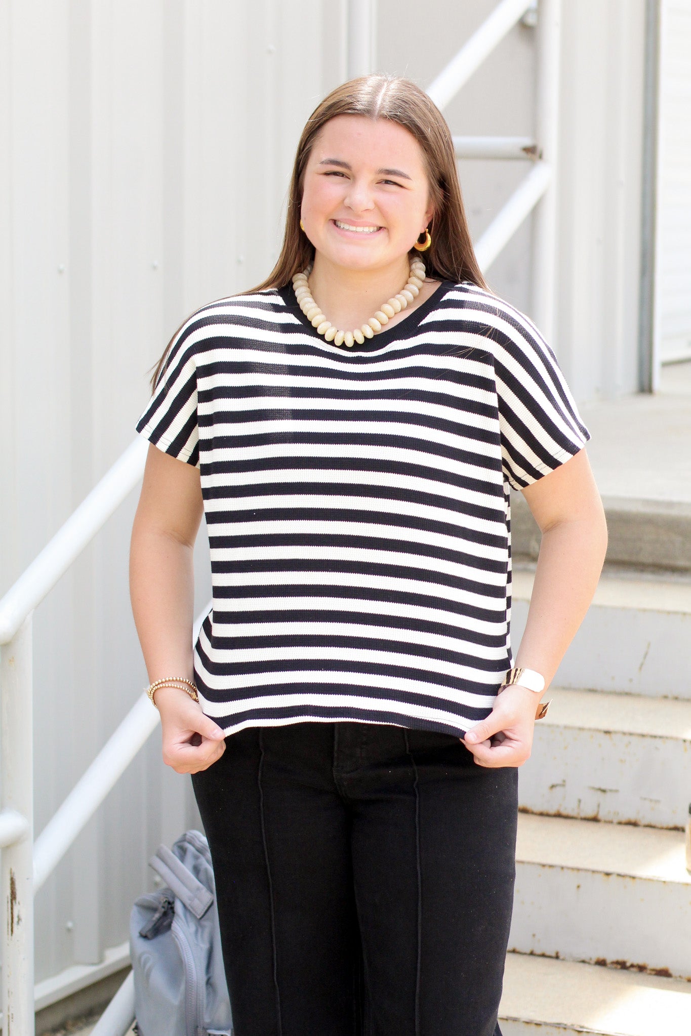 Waffle Knit Stripe Top