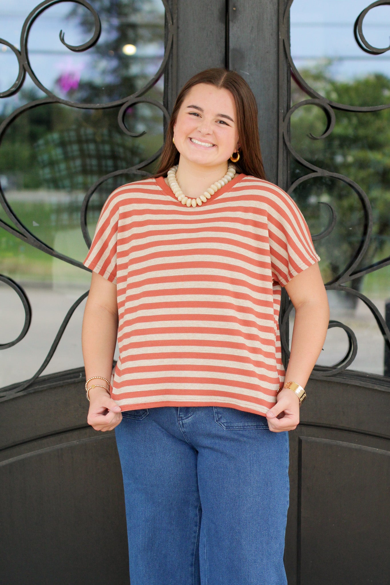 Waffle Knit Stripe Top