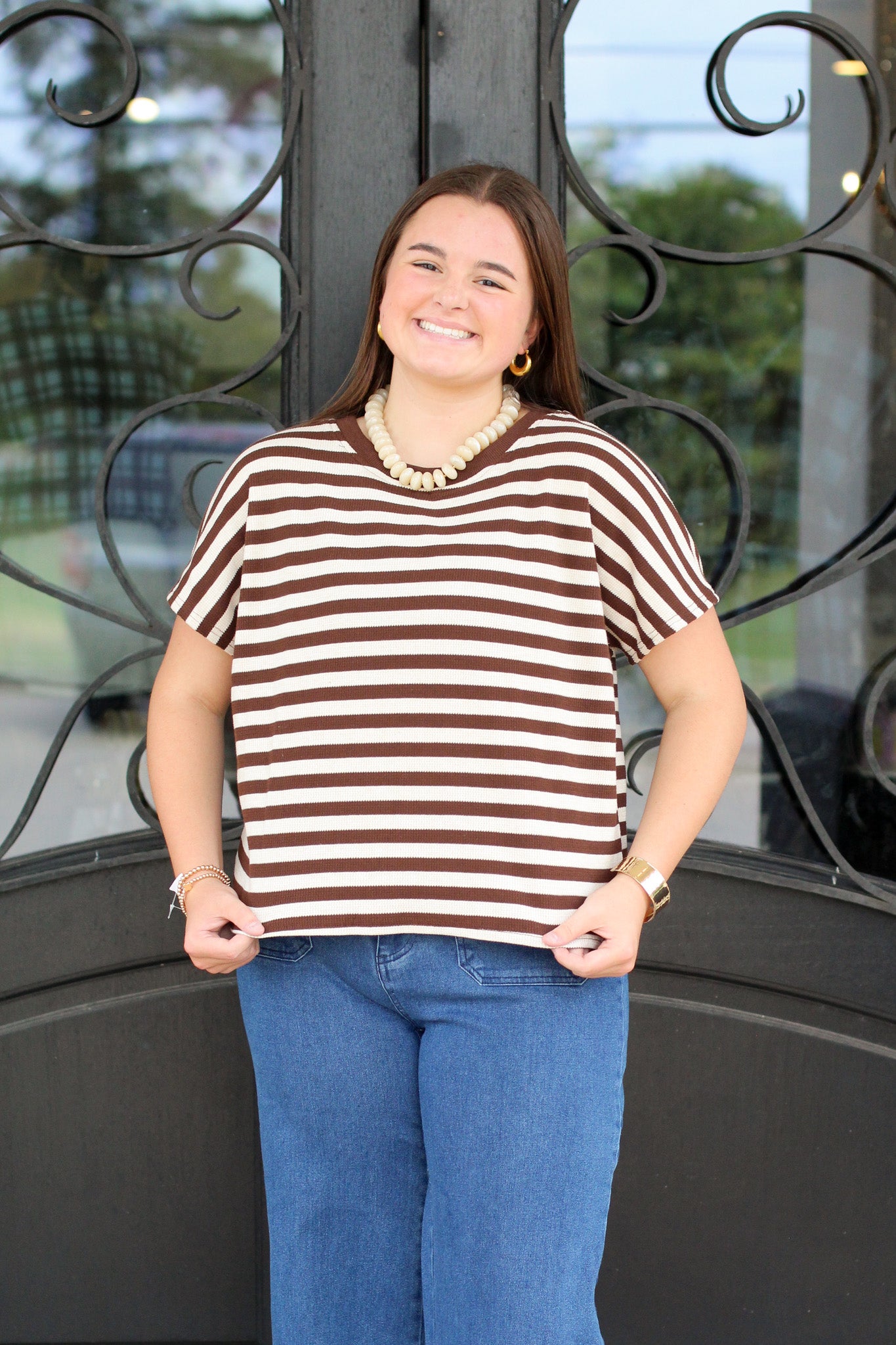 Waffle Knit Stripe Top