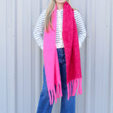 Large Warm Color Block Fringe Scarf