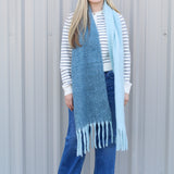 Large Warm Color Block Fringe Scarf