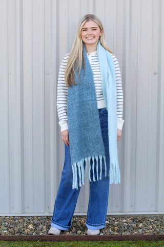 Large Warm Color Block Fringe Scarf