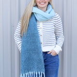 Large Warm Color Block Fringe Scarf