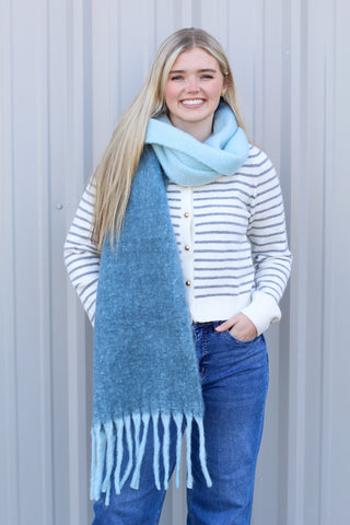 Large Warm Color Block Fringe Scarf