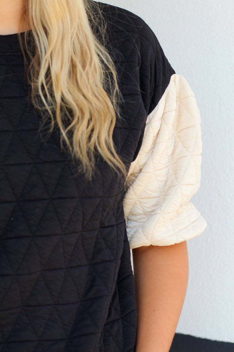 Quilted Cutie Color Block Top-Black
