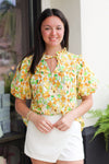 Flower Puff Sleeve Top