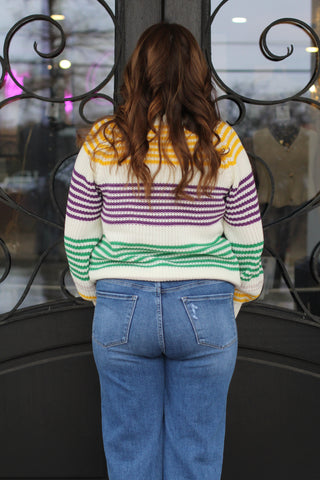 Mardi Gras Many Stripes Sweater