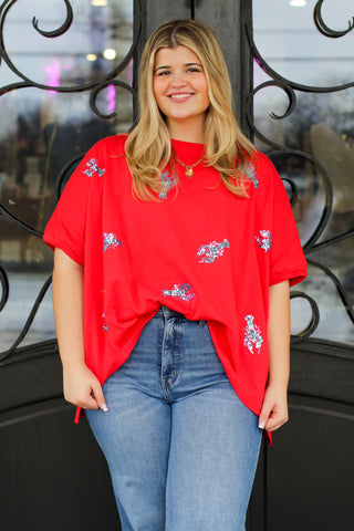 Sequin Crawfish Oversized Top