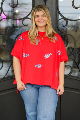 Sequin Crawfish Oversized Top