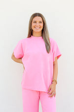 Trendy Tina Mock Neck Top-Neon Pink