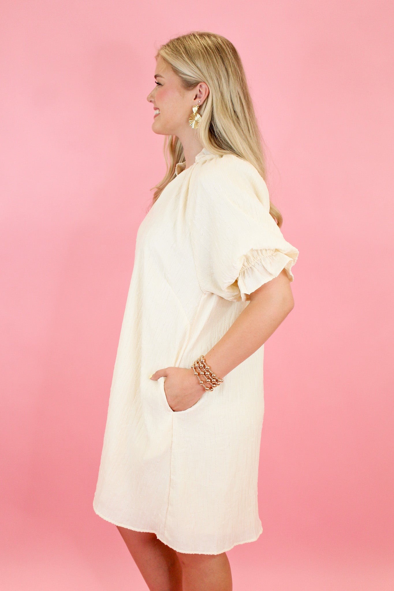 A Little Shine Puff Sleeve Dress