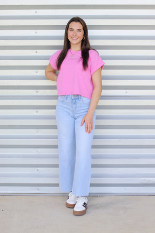 Basic Cuff Sleeve Crop Top