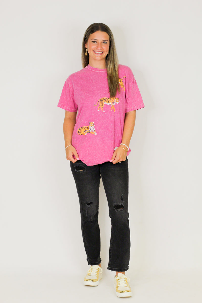 Game Day Tiger Tee-Hot Pink