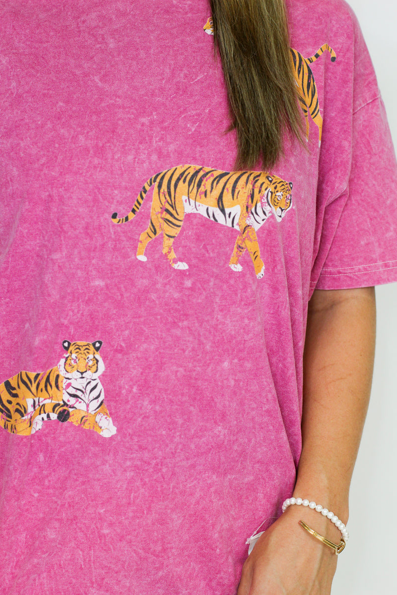 Game Day Tiger Tee-Hot Pink