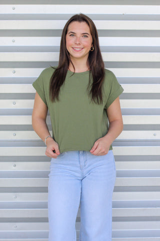 Basic Cuff Sleeve Crop Top