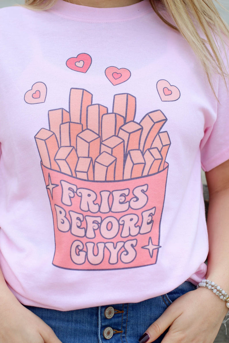 Fries Before Guys Tee-Pink