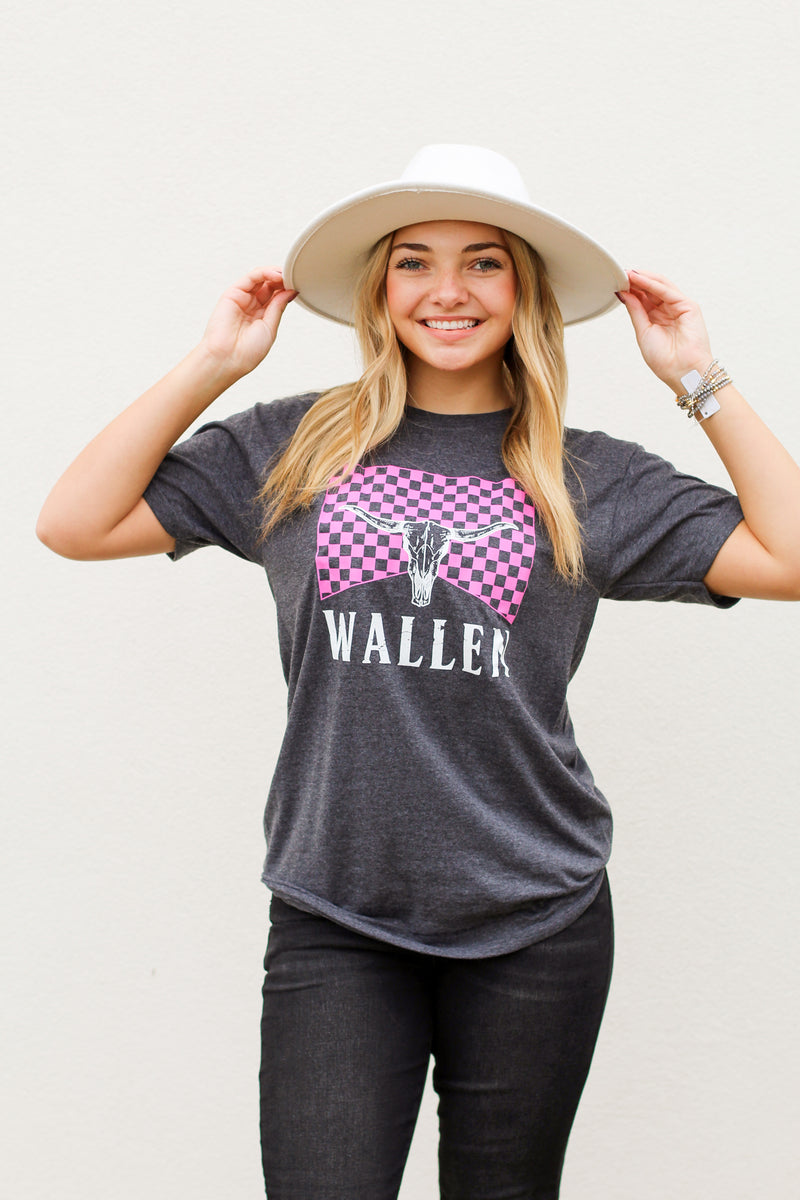 Checkered Wallen Tee-Charcoal