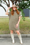 Pocket Sweater Dress-Olive