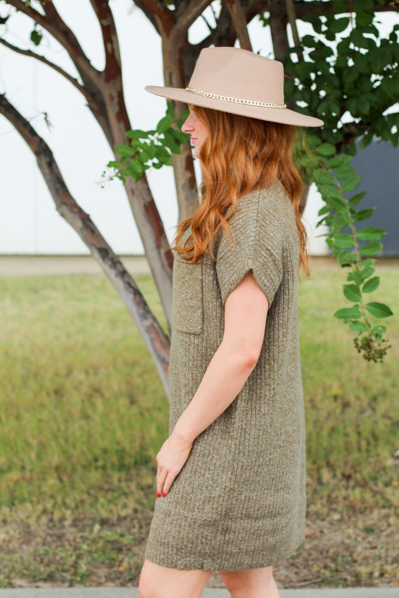 Pocket Sweater Dress-Olive