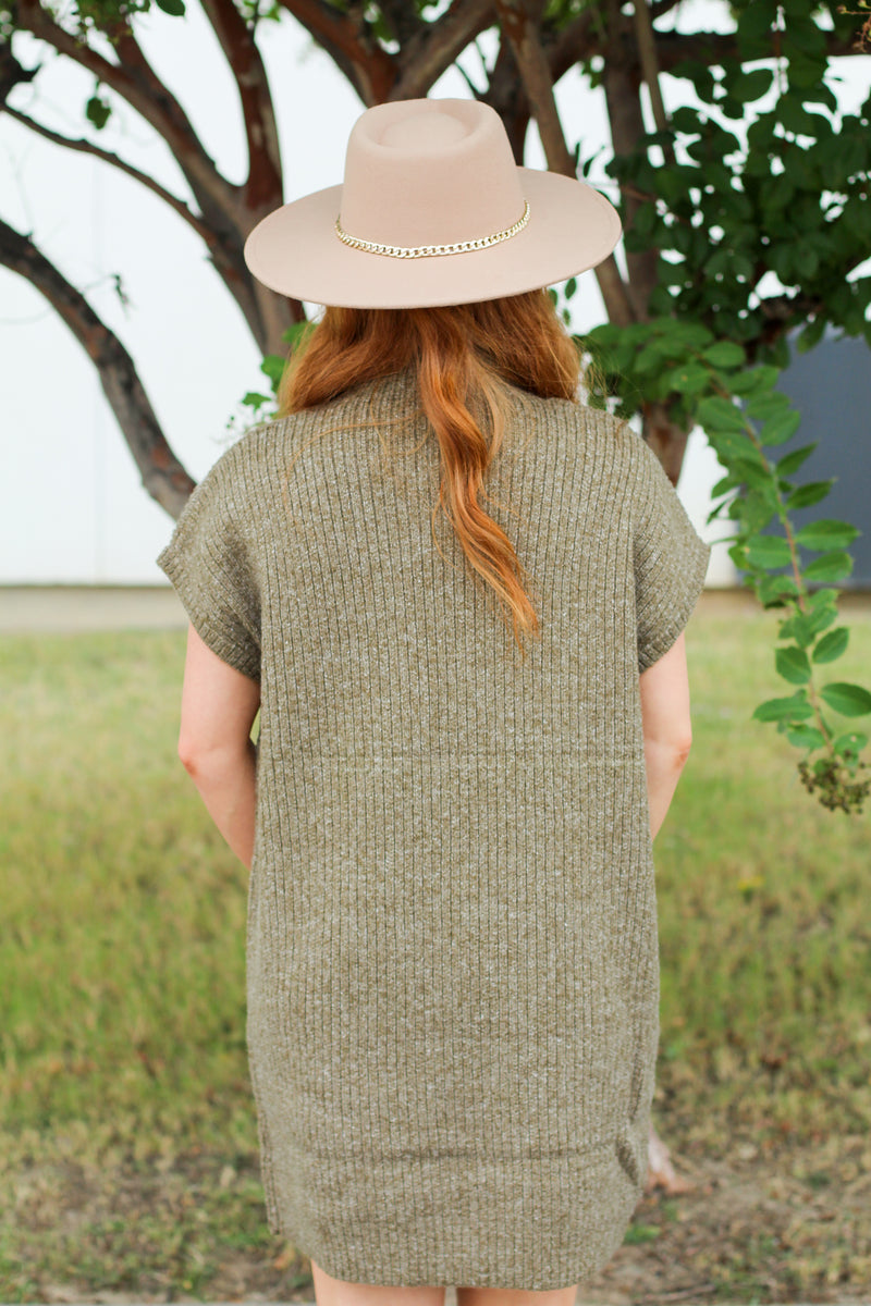 Pocket Sweater Dress-Olive