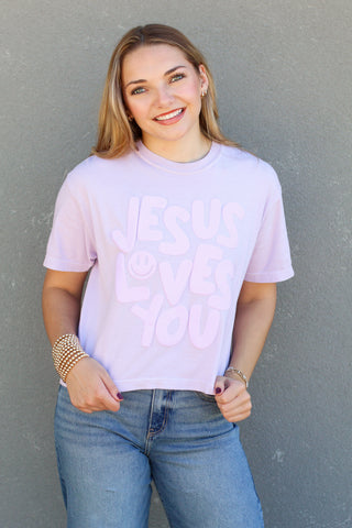 Jesus Loves you puff letters tee