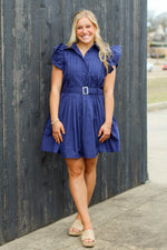 Pleated with Style Dress-Navy