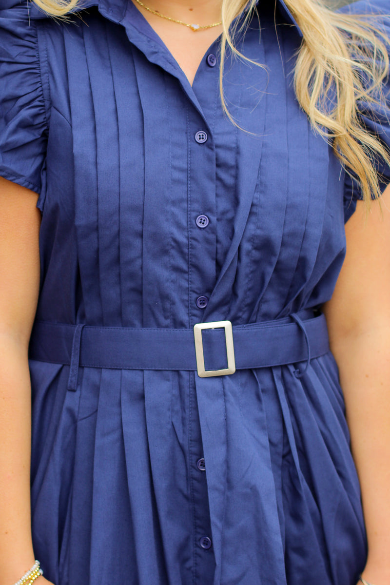 Pleated with Style Dress-Navy