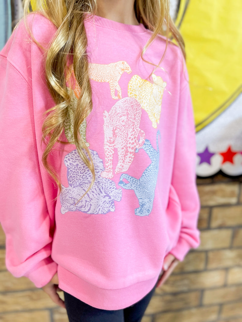 Colored Cheetah Sweatshirt-Bubblegum