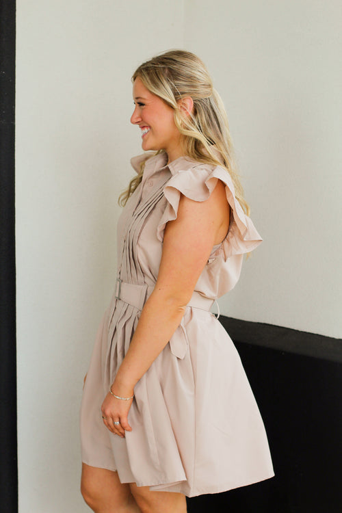 Pleated with Style Dress-Tan