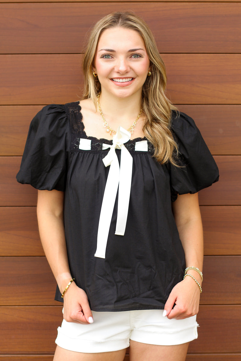Lace Trim Bow Top