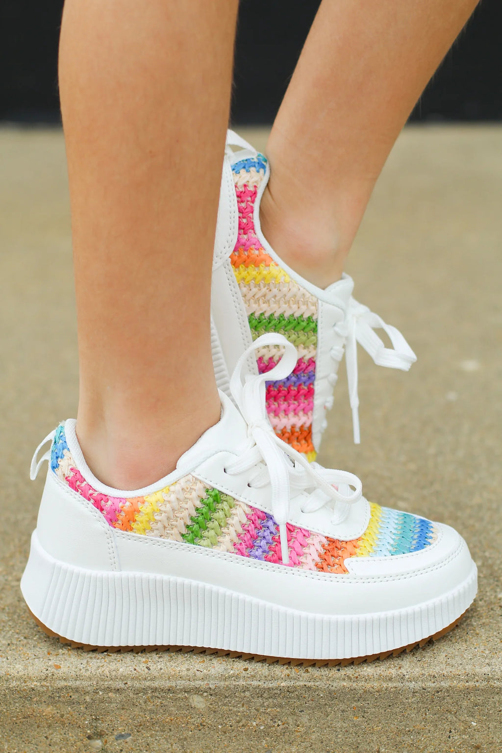 White rainbow platform sneakers hotsell