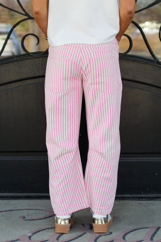 Stripe Drawstring Barrel Jeans