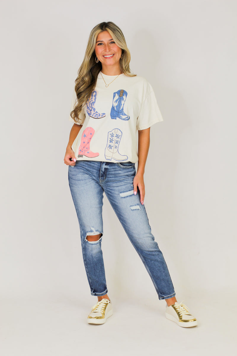 Cowgirl Boots Oversized Tee-Cream