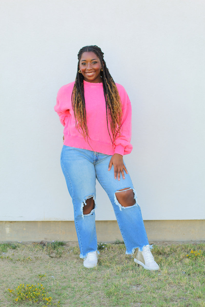 Love To Lounge Sweatshirt-Neon Pink