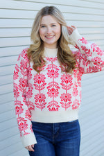 Retro Flower Sweater- Red