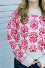 Retro Flower Sweater- Red