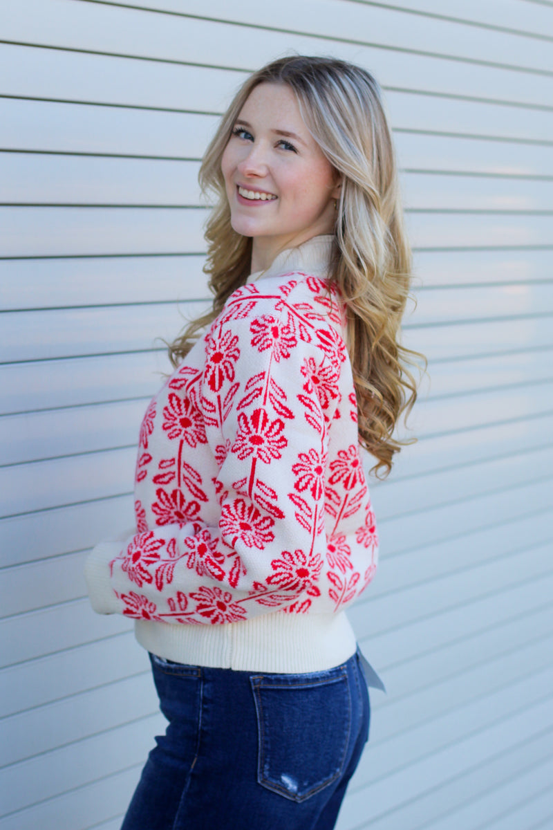 Retro Flower Sweater- Red