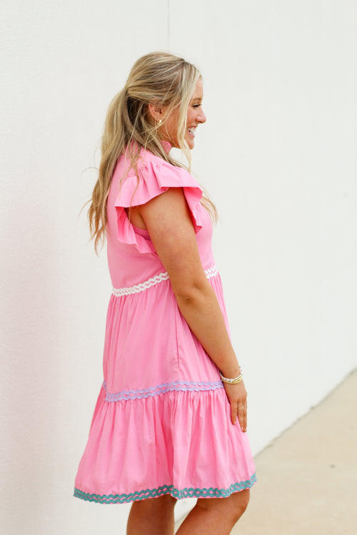 Girlie Trim Babydoll Dress-Pink